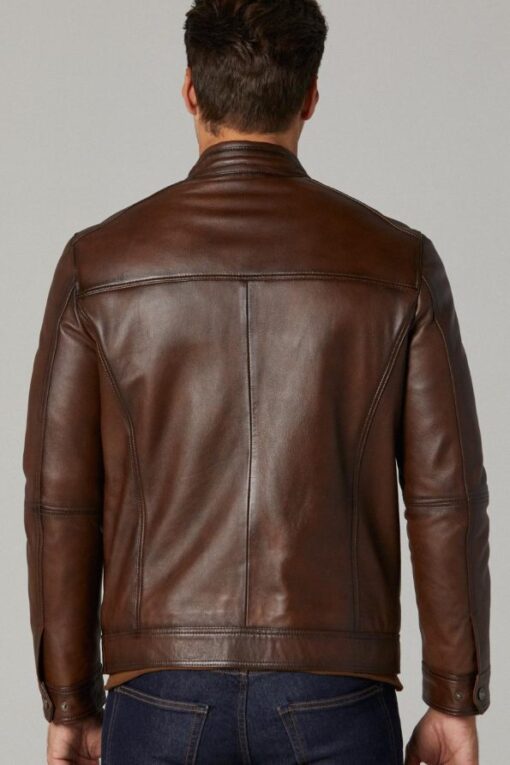 David Men’s Cocoa-colored Lambskin Leather Jacket - Image 3