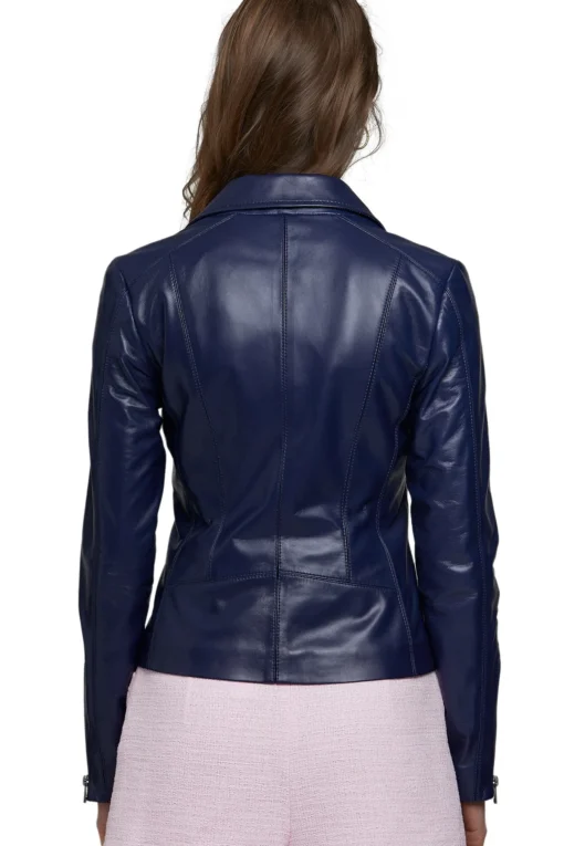 Ashley Graham Real Navy-Blue Leather Jacket For Women - Image 3