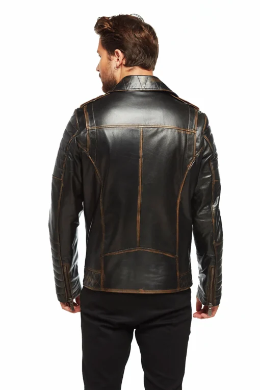 Black Distressed Leather Jacket For Men - Image 3