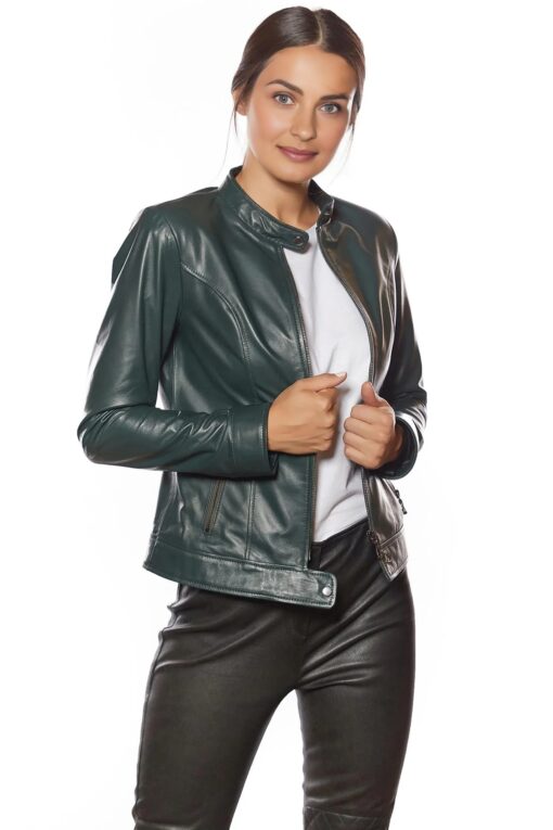 Betty Green Leather Jacket For Women - Image 2
