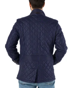 Alternative view of Asher Men’s Navy-Blue Leather Diamond Quilted Jacket