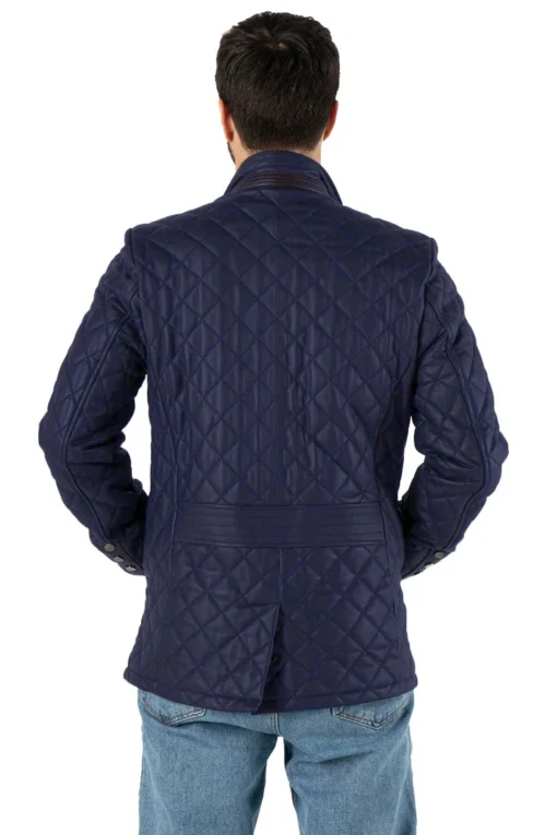 Asher Men’s Navy-Blue Leather Diamond Quilted Jacket - Image 2