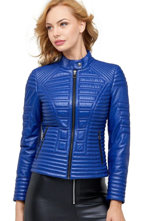 Baldwin Women’s Blue Leather Biker Style Jacket - Image 2