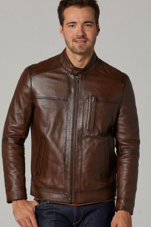 David Men’s Cocoa-colored Lambskin Leather Jacket - Image 2