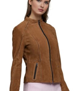Adriana Lima Women’s Milk Chocolate Leather Suede Classic Jacket