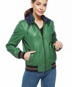 Ava Women’s Green Leather Bomber Reversible Jacket