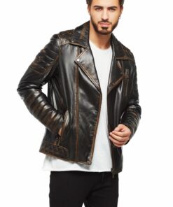 Alternative view of Black Distressed Leather Jacket For Men