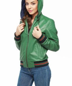 Alternative view of Ava Women’s Green Leather Bomber Reversible Jacket