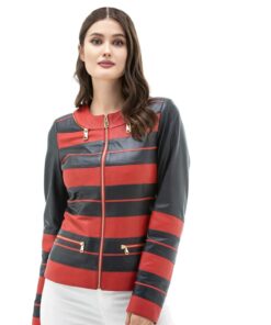 Alexis Navy & Red Leather Jacket For Women