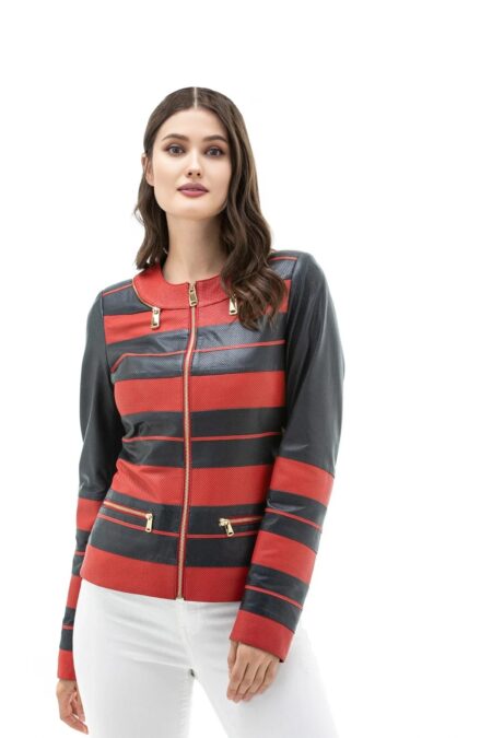 Alexis Navy & Red Leather Jacket For Women