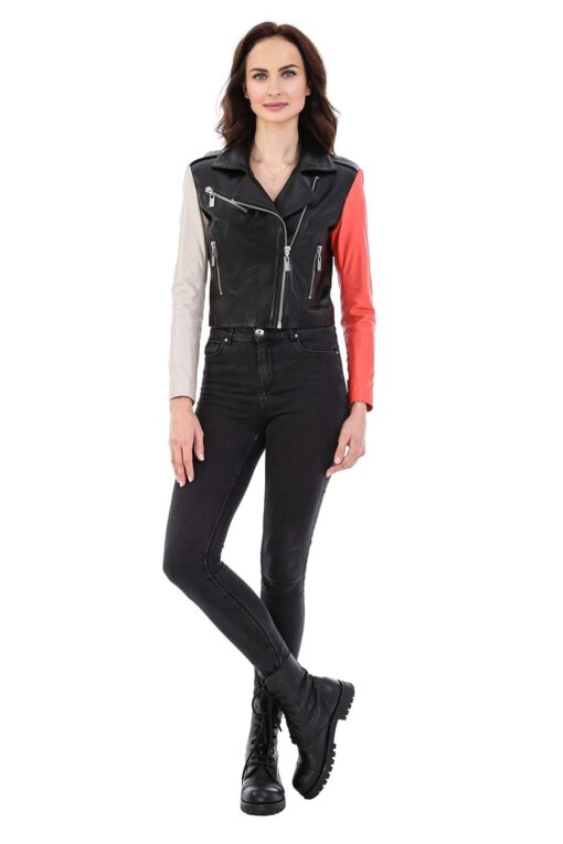 Ann Women’s 100% Real Black Leather Biker Stylish Jacket - Image 2