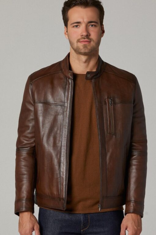 David Men’s Cocoa-colored Lambskin Leather Jacket