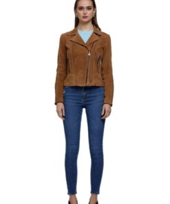 Barbara Women’s 100% Real Camel Brown Leather Suede Jacket