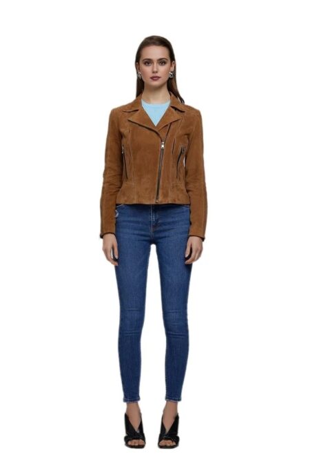 Barbara Women’s 100% Real Camel Brown Leather Suede Jacket